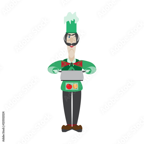 Vector Illustration of a Cartoon Chef with a pan