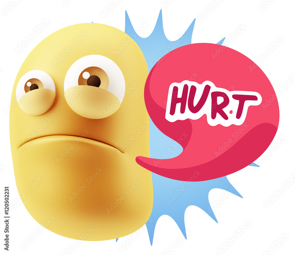 3d Illustration Sad Character Emoji Expression saying Hurt with