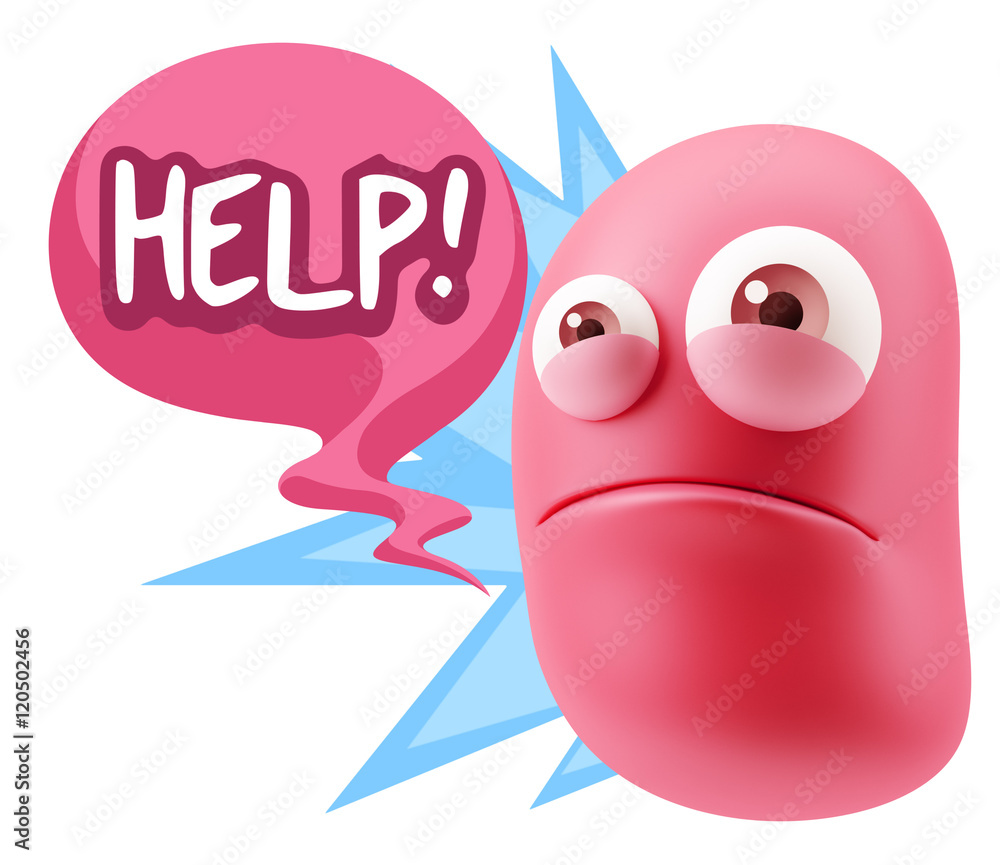 3d Illustration Sad Character Emoji Expression saying Help! with 3d Illustration Sad Character Emoji Expression saying Help! with