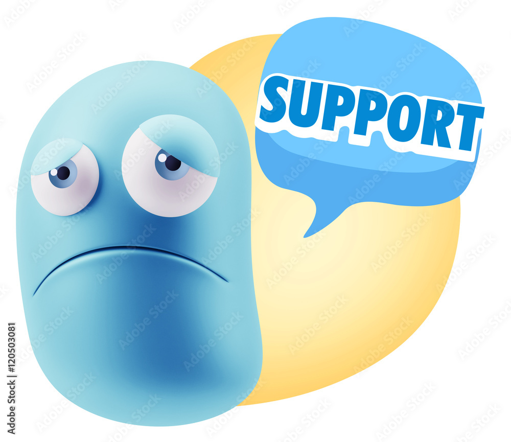 3d Illustration Sad Character Emoji Expression saying Support wi 3d Illustration Sad Character Emoji Expression saying Support wi