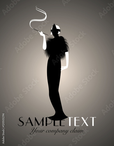 Elegant silhouette lady smoking. Art Deco style. Good for logo.
