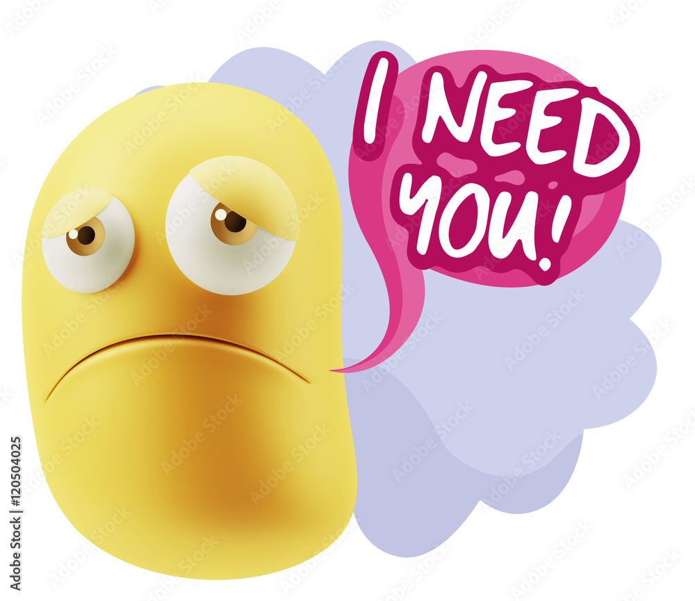 3d Illustration Sad Character Emoji Expression saying I Need you 3d Illustration Sad Character Emoji Expression saying I Need you