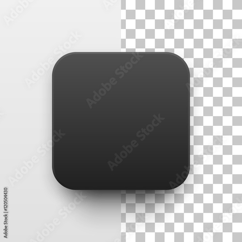 Black abstract app icon, blank button template with realistic shadow and light background for design concepts, web sites, user interfaces, UI, applications, apps, mock-ups. Vector illustration.