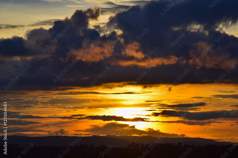 Light evening twilight dramatic sunset  cloud on moutain