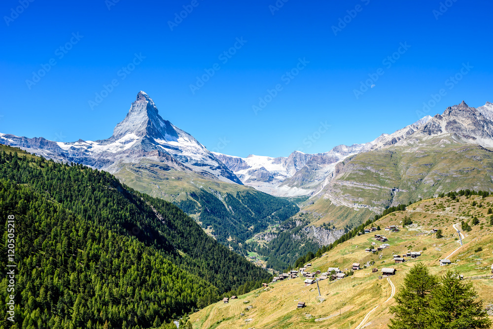 Matterhorn - small village with houses in beautiful landscape of Zermatt, Switzerland