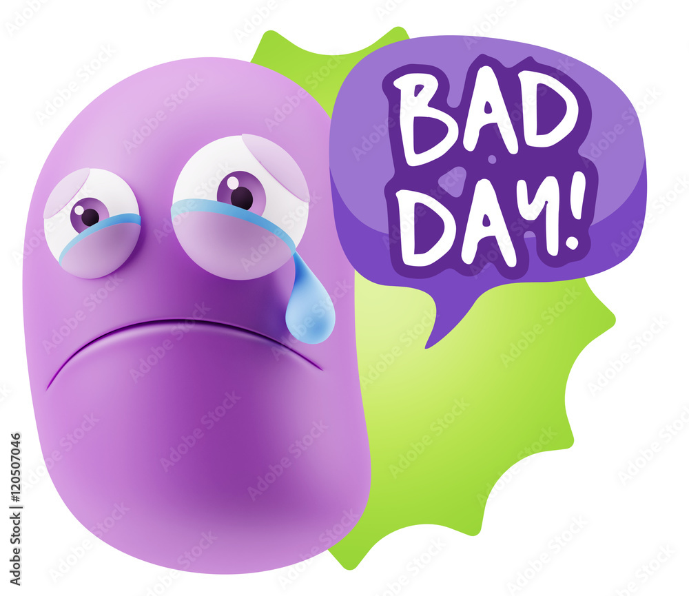 3d Illustration Sad Character Emoji Expression saying Bad Day wi 3d Illustration Sad Character Emoji Expression saying Bad Day wi