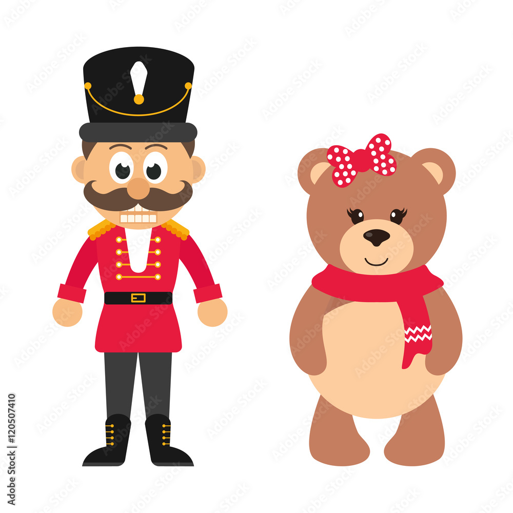 Fototapeta premium cartoon nutcracker and winter bear on a white background