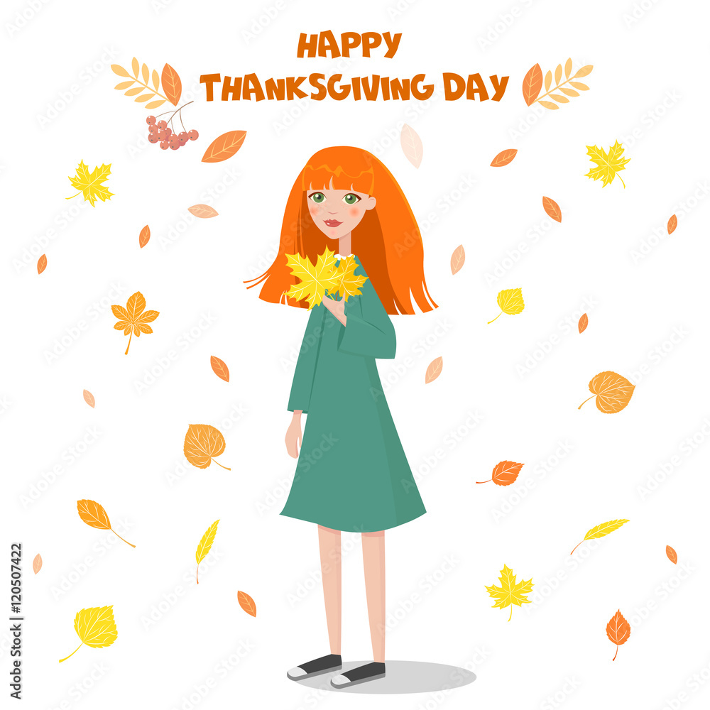 thanksgiving holiday, a beautiful girl on a bright autumn background. thanksgiving holiday, a beautiful girl on a bright autumn background.