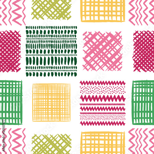 Abstract grunge squares vector seamless pattern. Tribal texture