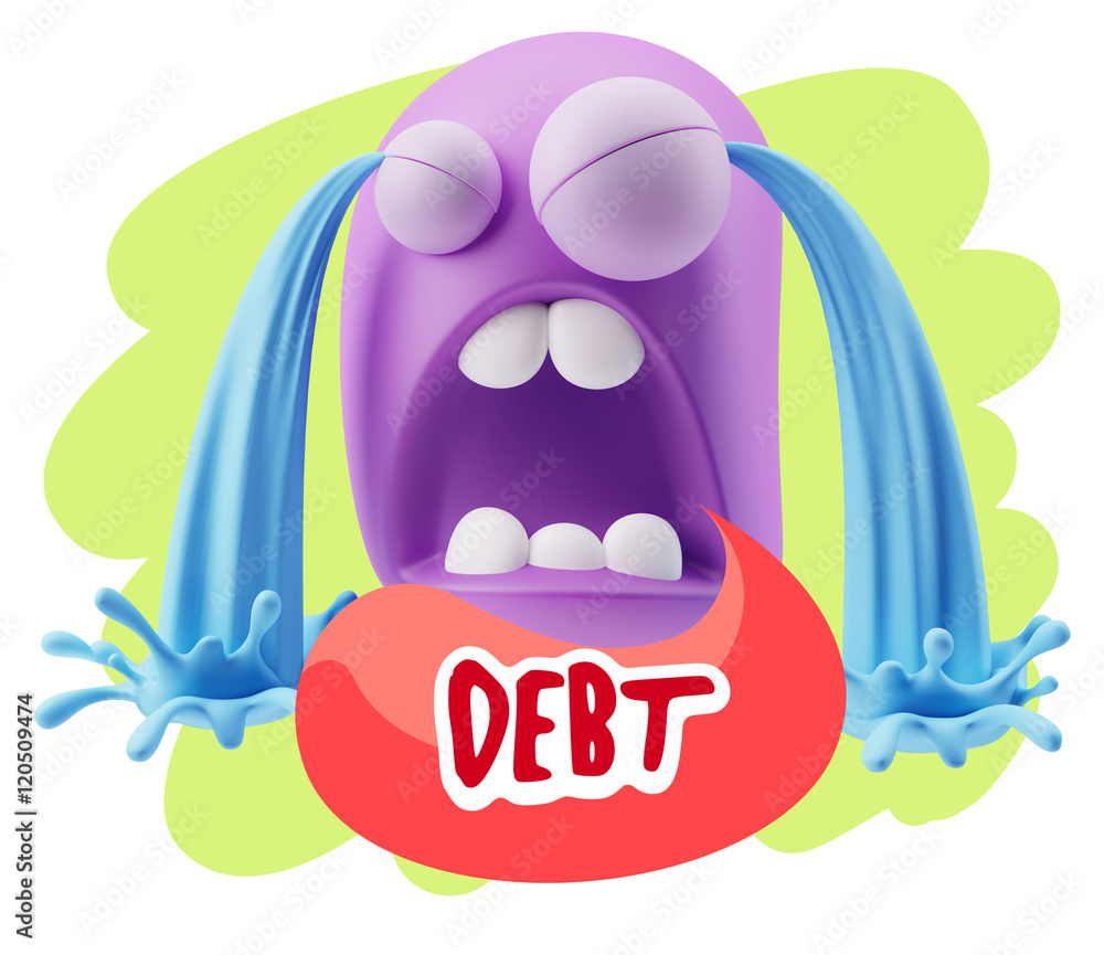 3d Illustration Sad Character Emoji Expression saying Debt with 3d Illustration Sad Character Emoji Expression saying Debt with