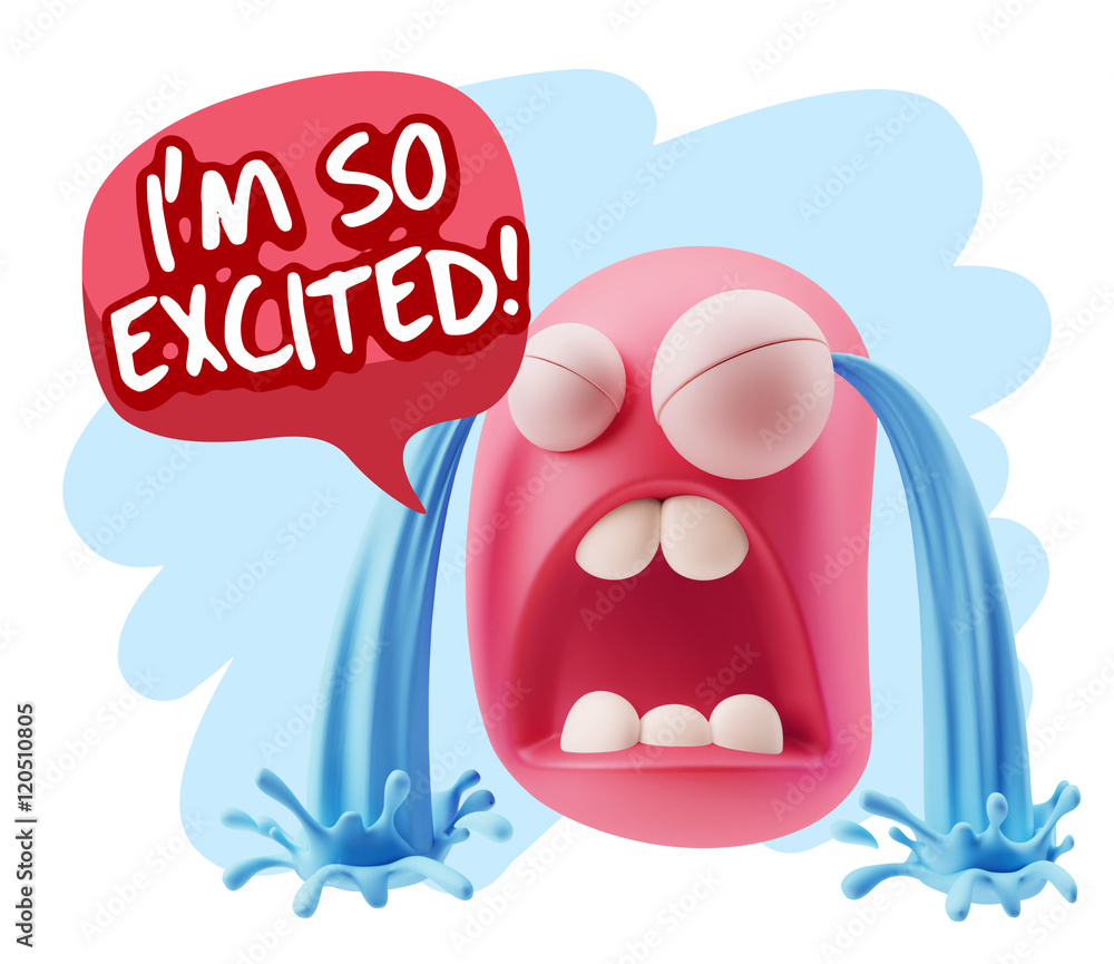 3d Illustration Sad Character Emoji Expression saying I'm so Exc 3d Illustration Sad Character Emoji Expression saying I'm so Exc