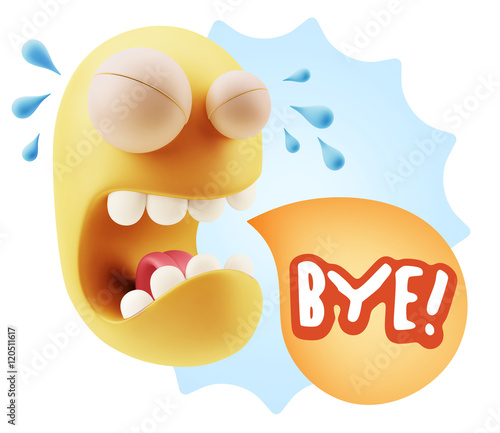 3d Illustration Sad Character Emoji Expression saying Bye with C