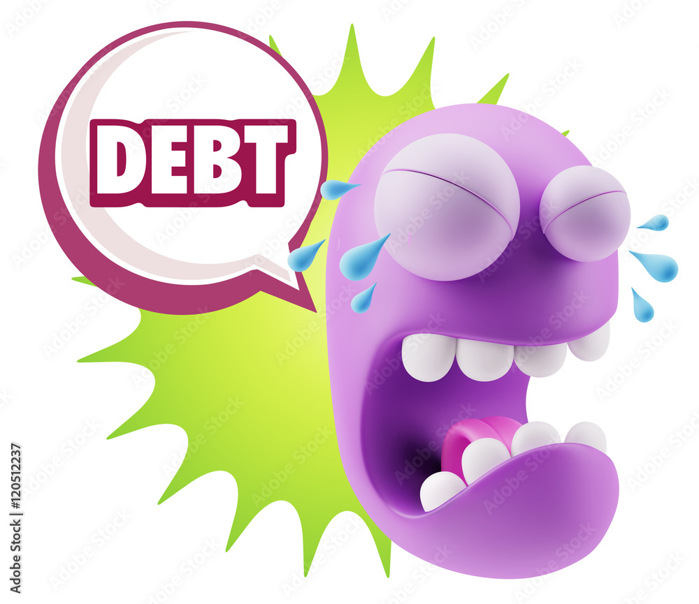 3d Illustration Sad Character Emoji Expression saying Debt with 3d Illustration Sad Character Emoji Expression saying Debt with