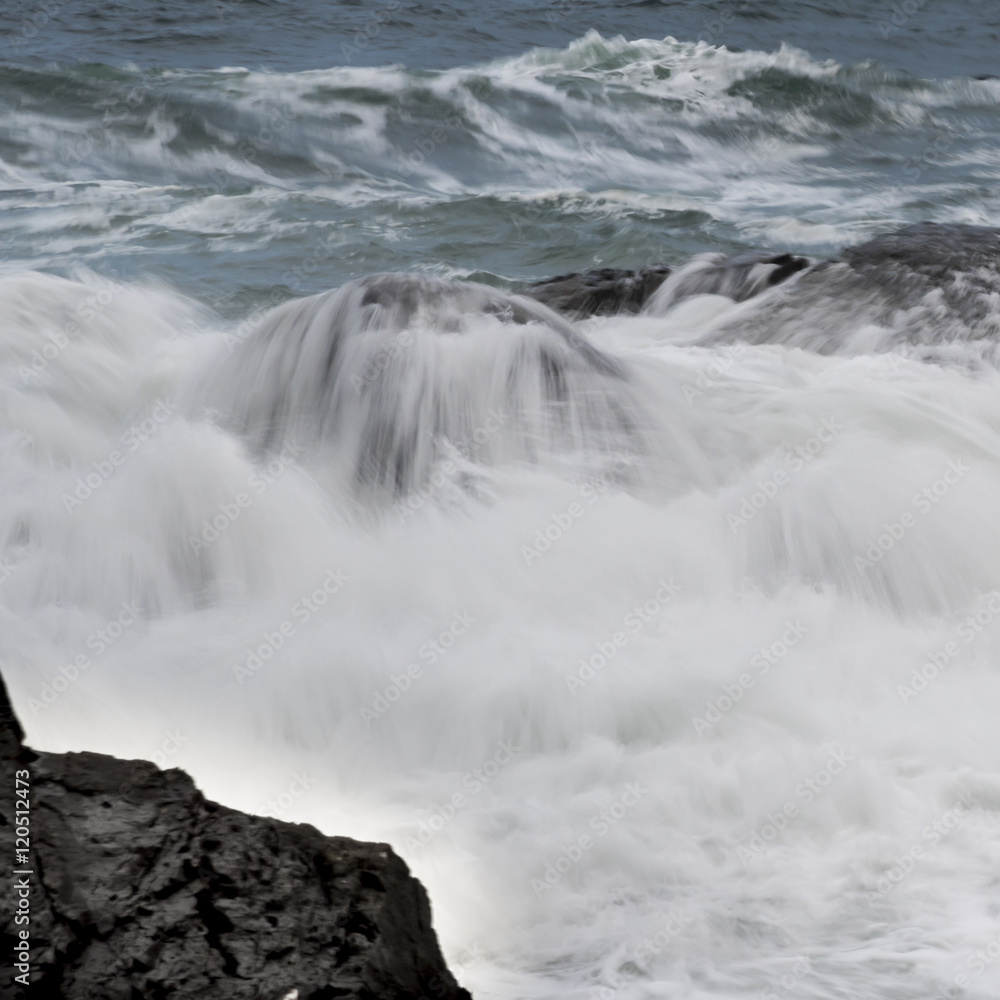 Wave splashing at coast, Pettinger Point, Cox Bay, Pacific Rim N Wave splashing at coast, Pettinger Point, Cox Bay, Pacific Rim N