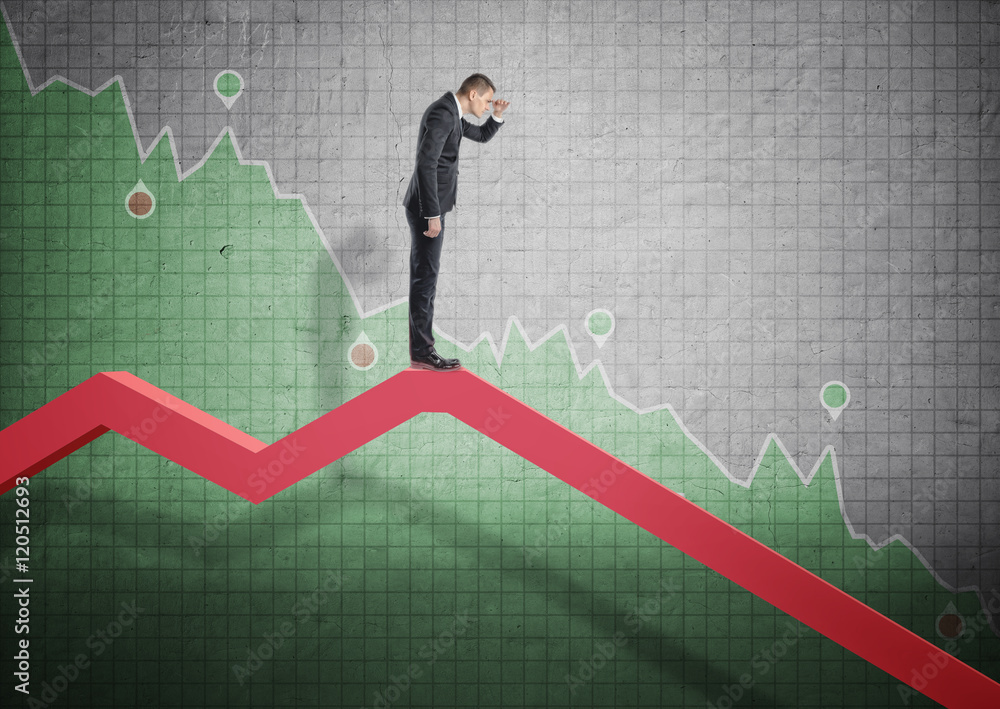© gearstd - Businessman standing on falling diagram and peering into the future