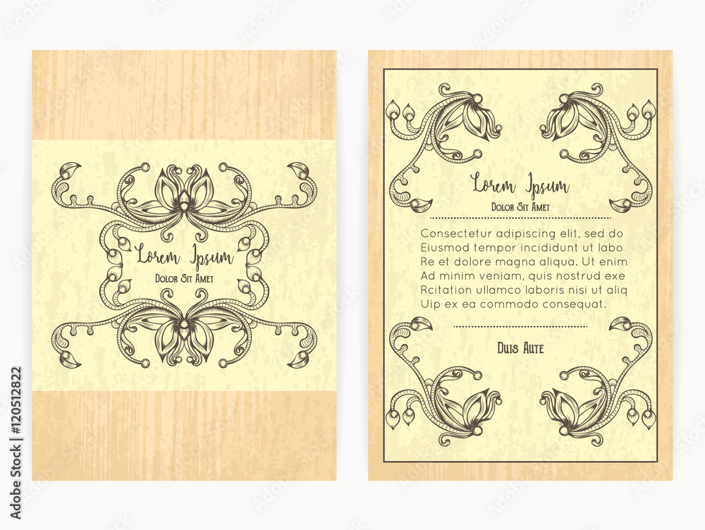 Cover design with floral ornamental frame. Retro style. Brochure, flyer, invitation or certificate. Size a4. Vector illustration, eps10. Cover design with floral ornamental frame. Retro style. Brochure, flyer, invitation or certificate. Size a4. Vector illustration, eps10.