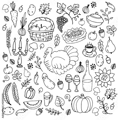 Set of traditional Thanksgiving symbols.