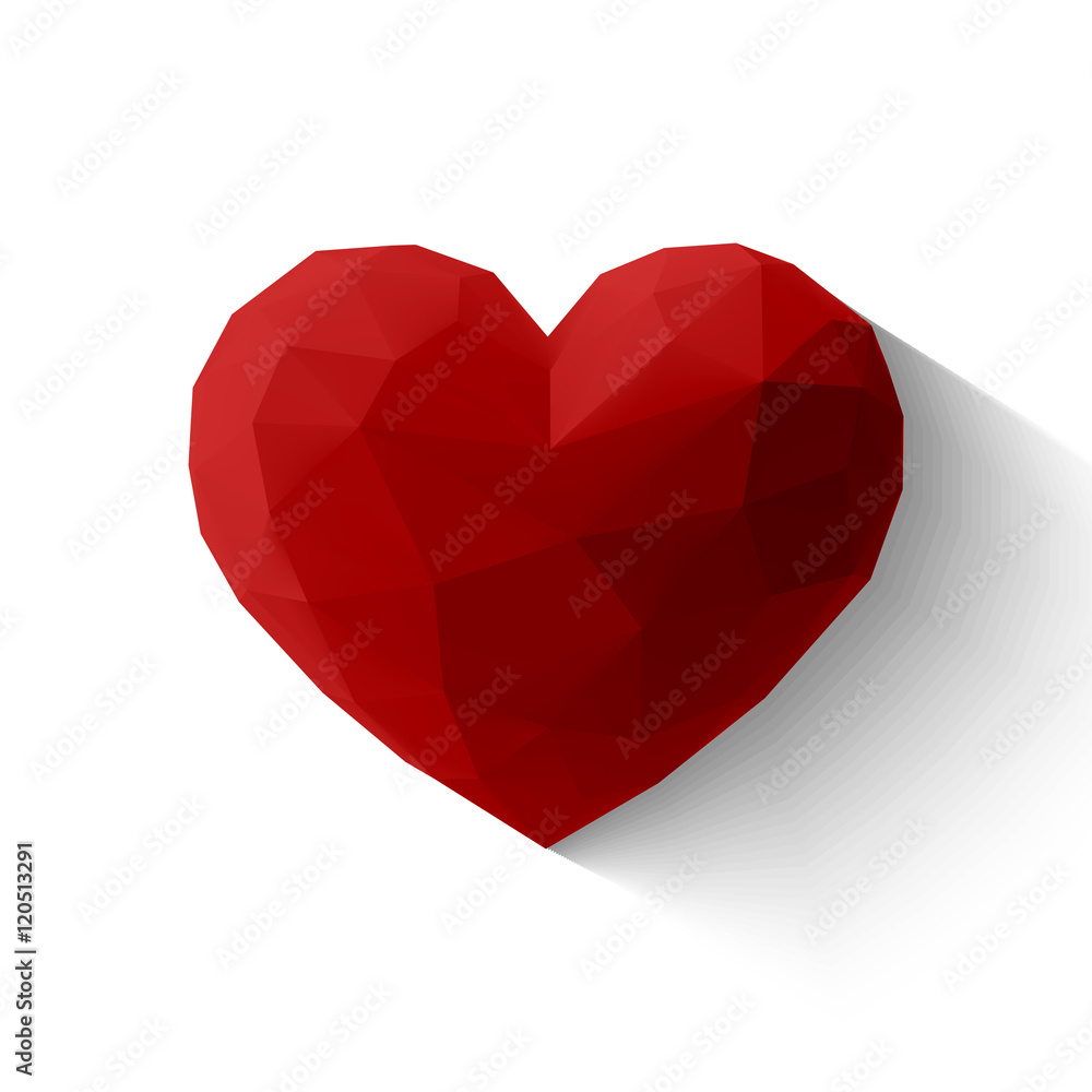 Vector Polygons Lowpoly Geometric Heart with Shadow. Template for Valentines Day Vector Polygons Lowpoly Geometric Heart with Shadow. Template for Valentines Day