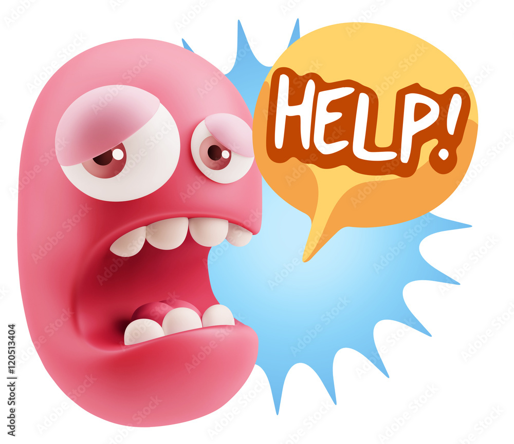 3d Illustration Sad Character Emoji Expression saying Help! with 3d Illustration Sad Character Emoji Expression saying Help! with