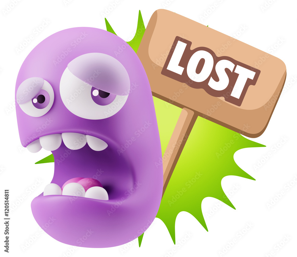 3d Illustration Sad Character Emoji Expression saying Lost with 3d Illustration Sad Character Emoji Expression saying Lost with