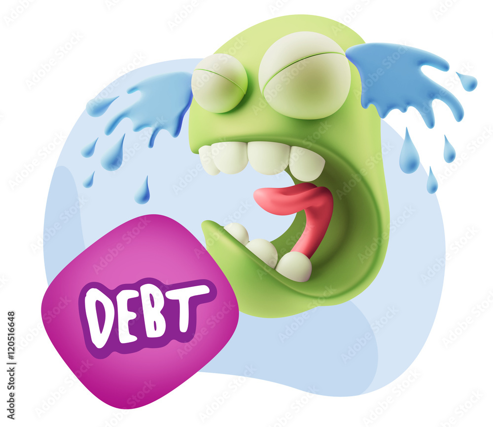 3d Illustration Sad Character Emoji Expression saying Debt with 3d Illustration Sad Character Emoji Expression saying Debt with