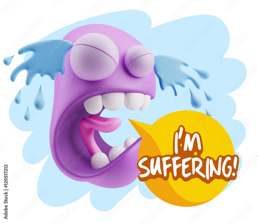3d Illustration Sad Character Emoji Expression saying I'm Suffer