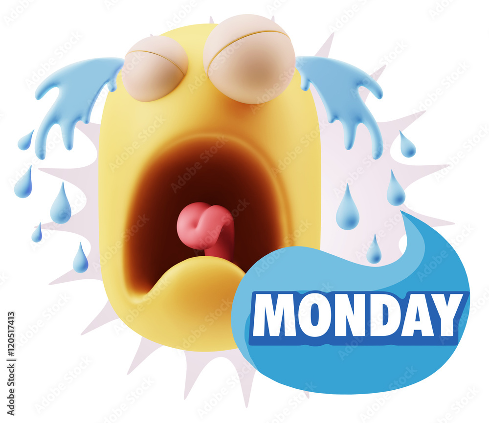 3d Illustration Sad Character Emoji Expression saying Monday wit 3d Illustration Sad Character Emoji Expression saying Monday wit