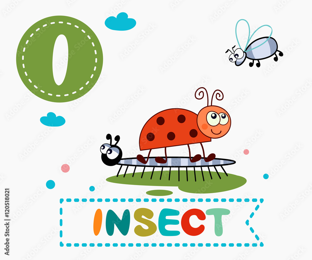 Naklejka premium Hand drawn letter I and funny cute insect