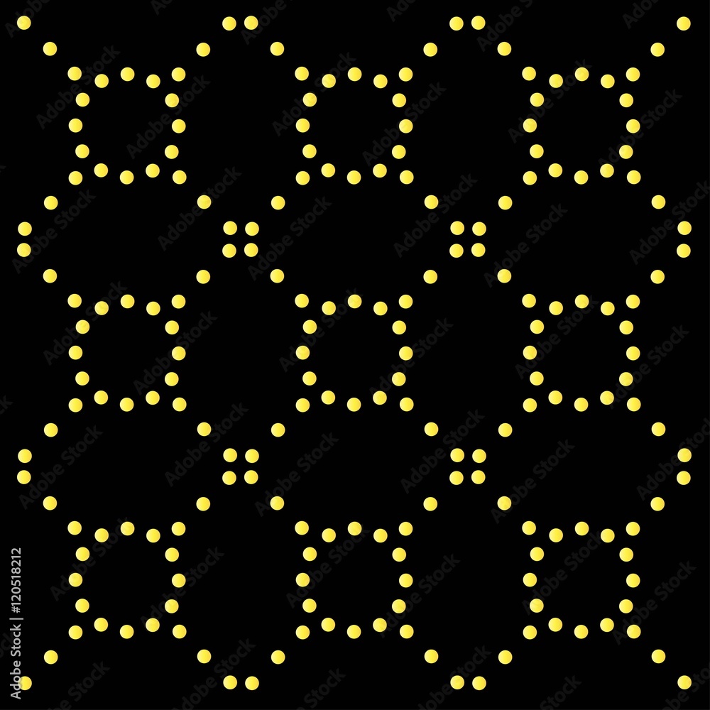 Yellow symmetrical seamless pattern on black, vector illustration Yellow symmetrical seamless pattern on black, vector illustration