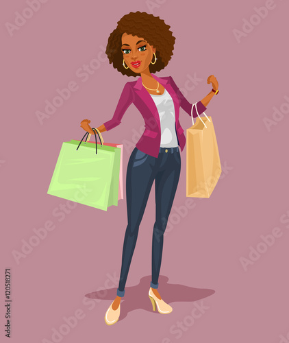 Vector smiling girl-shopper