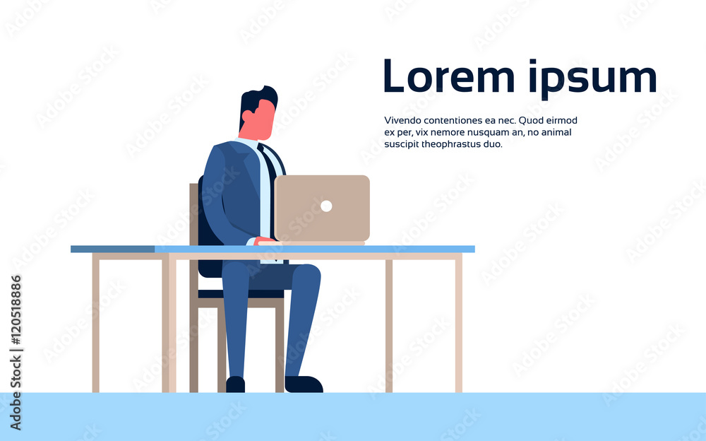 Business Man Sitting Desk Working Laptop Computer Business Man Sitting Desk Working Laptop Computer