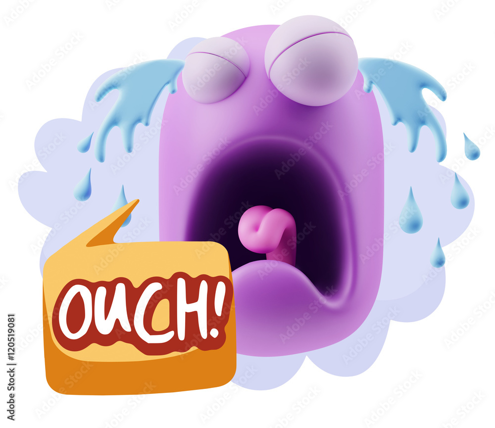 3d Illustration Sad Character Emoji Expression saying Ouch! with 3d Illustration Sad Character Emoji Expression saying Ouch! with