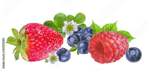 strawberries   blueberries   raspberries isolate on a white