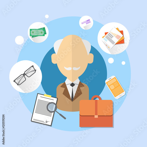 Pensioner Senior Man Bank Office Client Icon