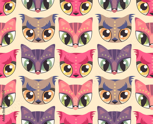 Seamless pattern with cute animal muzzles in flat style