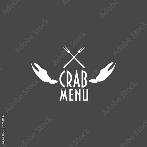 Vintage label with crab claws and two crab forks designed to use as seafood restaurant menu element, crab festival menu element, crab menu icon on your seafood site.