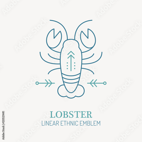 Line style seafood emblem - lobster illustration.