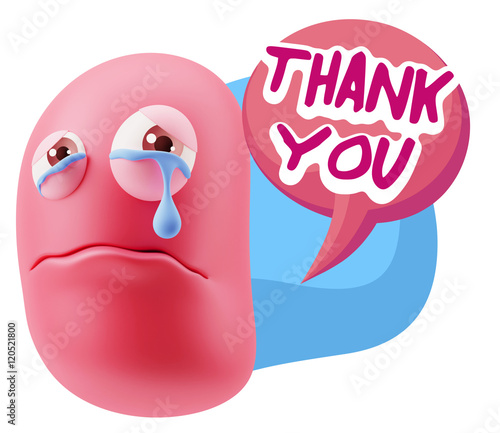 Schilderij op canvas 3d Illustration Sad Character Emoji Expression saying Thank You