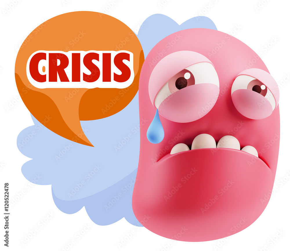 3d Illustration Sad Character Emoji Expression saying Crisis wit 3d Illustration Sad Character Emoji Expression saying Crisis wit