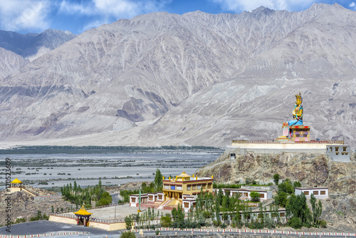 The 32 metre (106 foot) statue of Maitreya Buddha near Diskit monastery in Ladakh, India. The statue's construction was started in April 2006 and it was consecrated by the Dalai Lama on 25/07/2010.