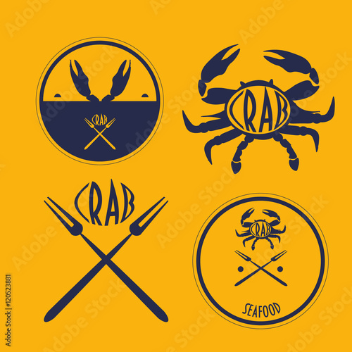 Set of Four Retro styled crab labels would be great for you as seafood shop design elements, pub menu icons, restaurant stamps,crab festival signs or seafood brand logo templates etc.