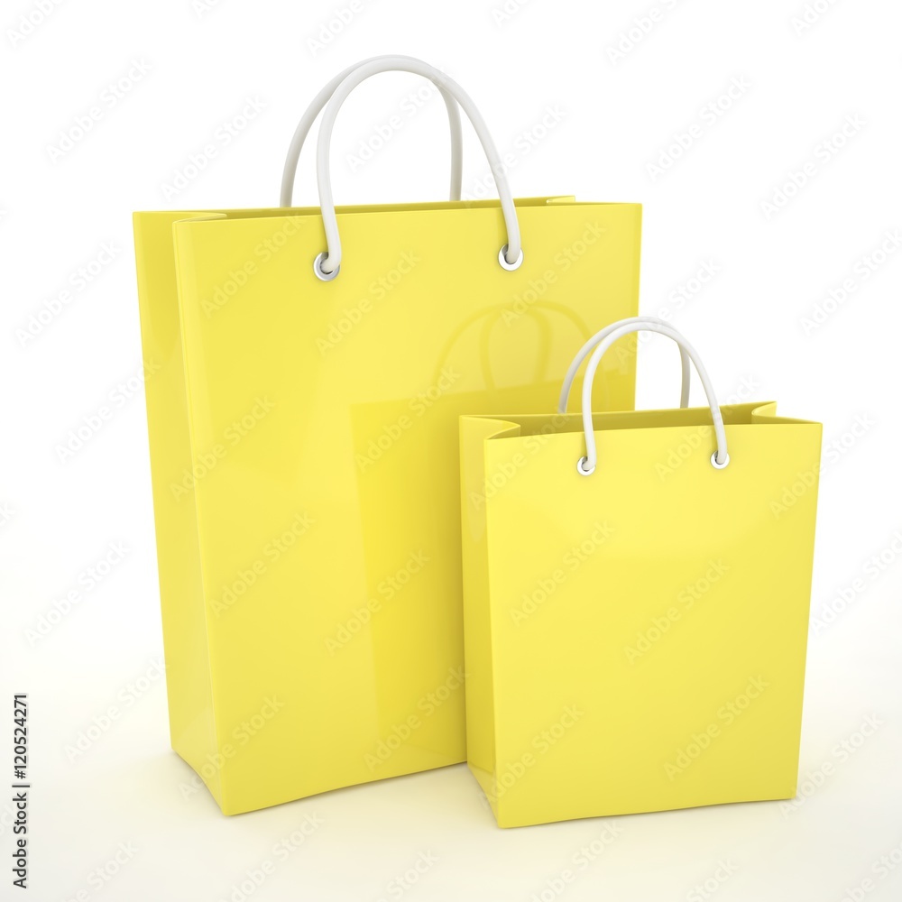 Paper Shopping Bags isolated on white background. 3d rendering. Paper Shopping Bags isolated on white background. 3d rendering.