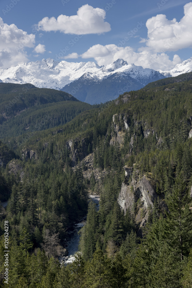 Obraz premium View of valley with mountains against cloudy sky, BC Coast, Coas