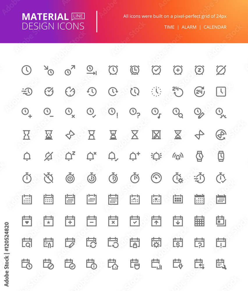 Ios Material Design Icon Material design icons set. Thin line pixel perfect icons for time and ...