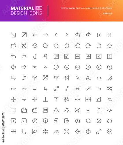 Material design arrow icons set. Thin line pixel perfect icons. Premium quality icons for website and app design.
