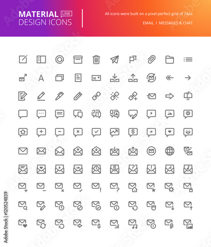 Material design icons set. Thin line pixel perfect icons for contact, communication, social media, networking. Premium quality icons for website and app design.