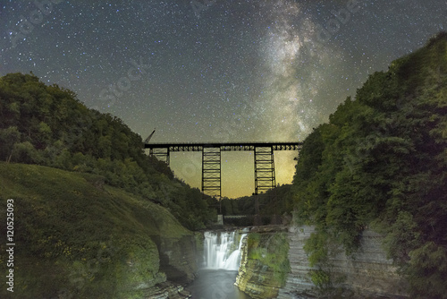 Obraz na plátne Milkyway Over The Railroad Trestle