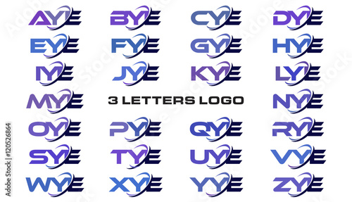 3 letters modern generic swoosh logo AYE, BYE, CYE, DYE, EYE, FYE, GYE, HYE, IYE, JYE, KYE, LYE, MYE, NYE, OYE, PYE, QYE, RYE, SYE, TYE, UYE, VYE, WYE, XYE, YYE, ZYE