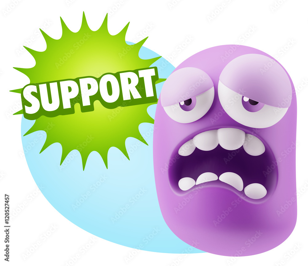 3d Rendering Sad Character Emoticon Expression saying Support wi