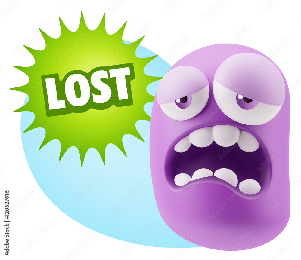 3d Rendering Sad Character Emoticon Expression saying Lost with